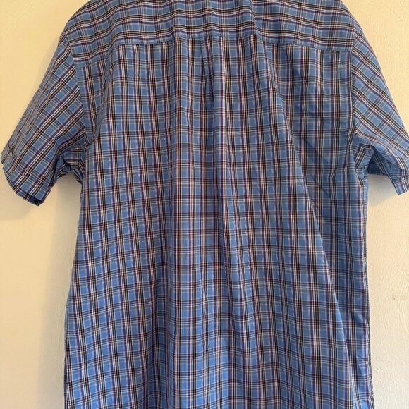 Men's Van Heusen Blue Plaid Short Sleeve Button-Down Shirt Size L Large Collared - Picture 2 of 5